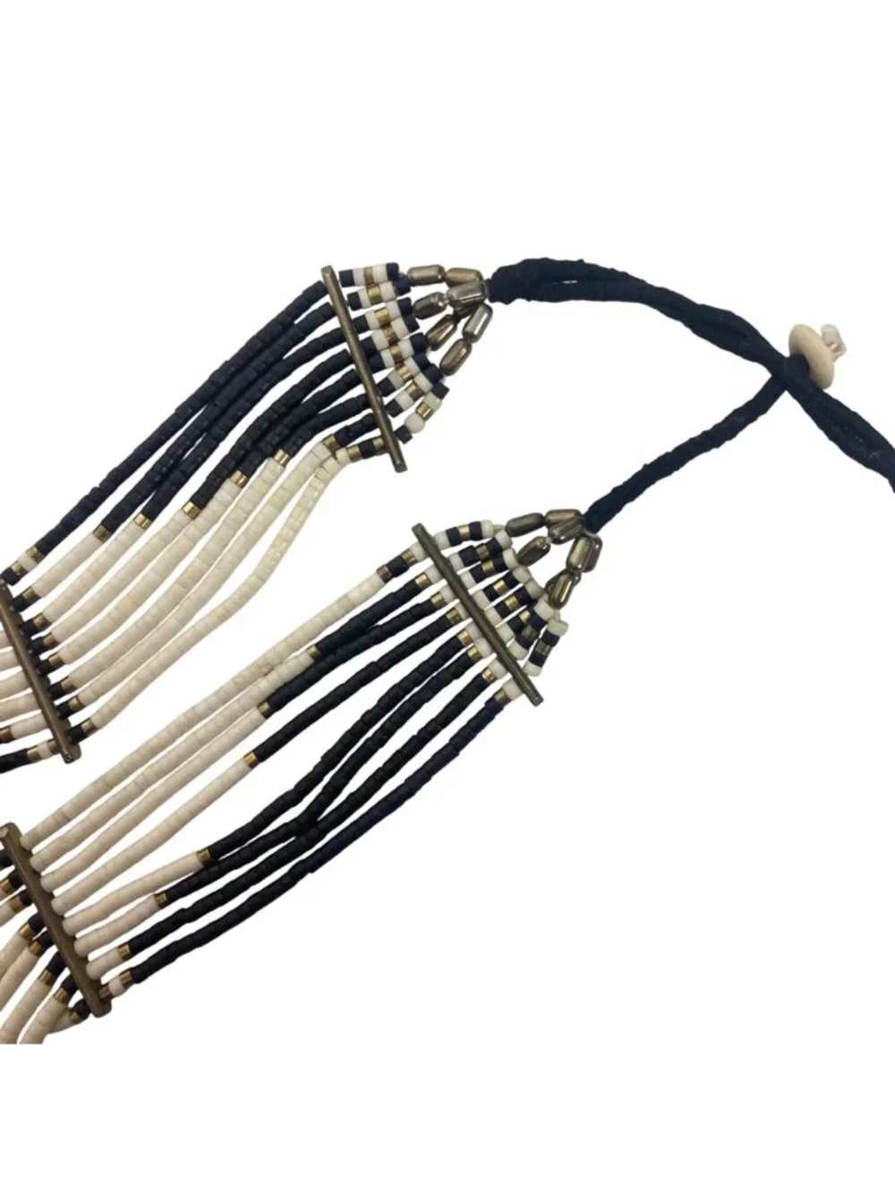 Vintage 80s Black White Beaded Belt Adjustable 30in to 33in Waist Boho Tribal